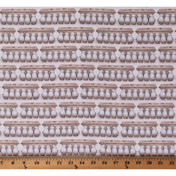 Cotton Eggs Egg Cartons Dozens Farmhouse Food Kitchen Baking Kiss the Cook White Cotton Fabric Print by the Yard (AMKD-19299-86EGGSHELL)