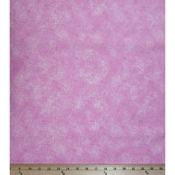 Cotton Essentials Swirl Pink Swirls Hearts Pattern on Pink Fields Fabrics Cotton Fabric Print by the Yard (9448440)