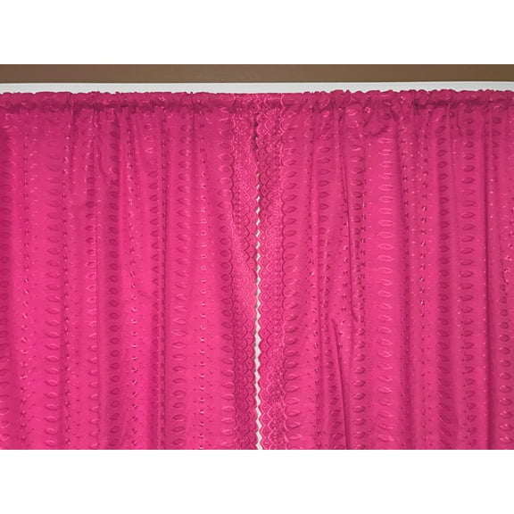 Cotton Eyelet Window Curtains Scalloped Sides (2 Piece Set) 42" Wide Panels Fuchsia