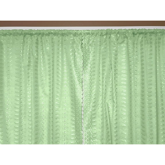 Cotton Eyelet Window Curtains Scalloped Sides (2 Piece Set) 42" Wide Panels Mint