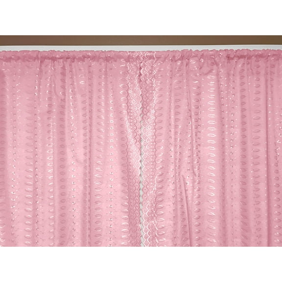 Cotton Eyelet Window Curtains Scalloped Sides (2 Piece Set) 42" Wide Panels Pink