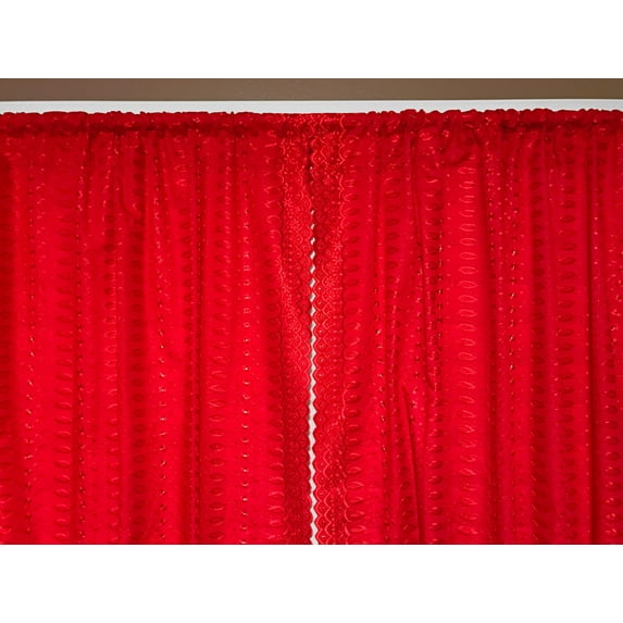 Cotton Eyelet Window Curtains Scalloped Sides (2 Piece Set) 42" Wide Panels Red