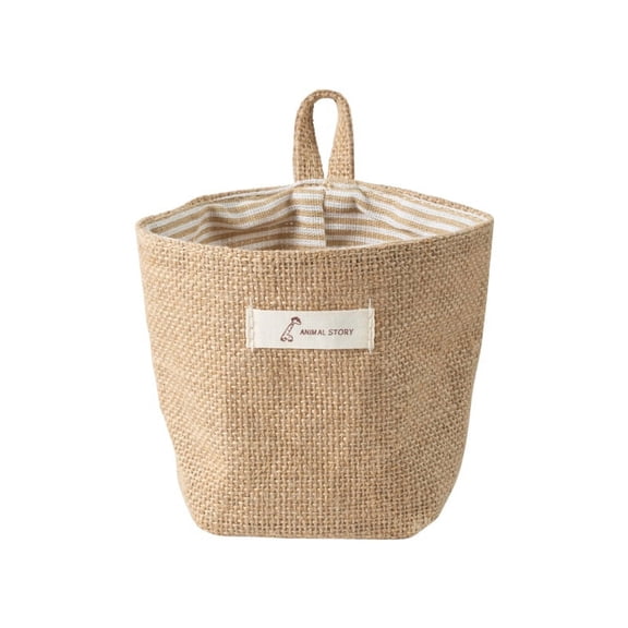 Cotton Fabric Hanging Storage Bag Little Striped Jute Small Sacks Fabric Flower Pot Natural Jute Material Storage Basket for Home(Yellow stripe)