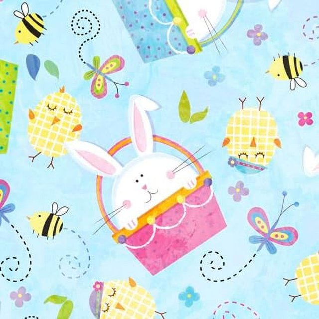 Cotton Fabric It's Easter Tossed Bunnies in Baskets 260030141B Fabric