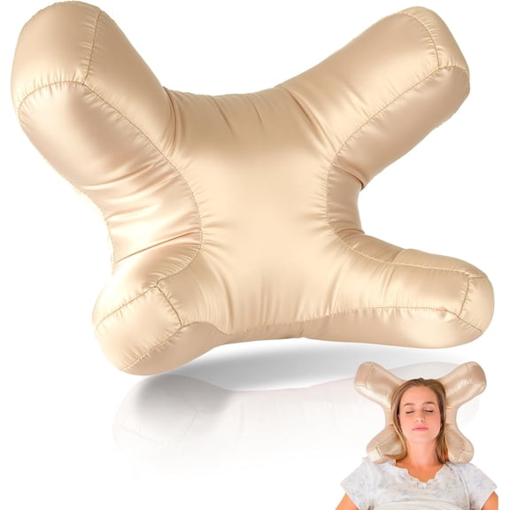 Cotton Face Pillow for Side Sleepers, Anti-Wrinkle Sleeping Pillow with Removable Satin Cove, Orthopedic Support for Neck & Shoulders, Gold