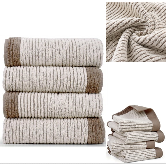 Cotton Face Towels Set of 4, Light-Brown Jacquard Weave Hand Towels 28x13.7 Inches, Bathroom Towel Set for Home and Guest Use