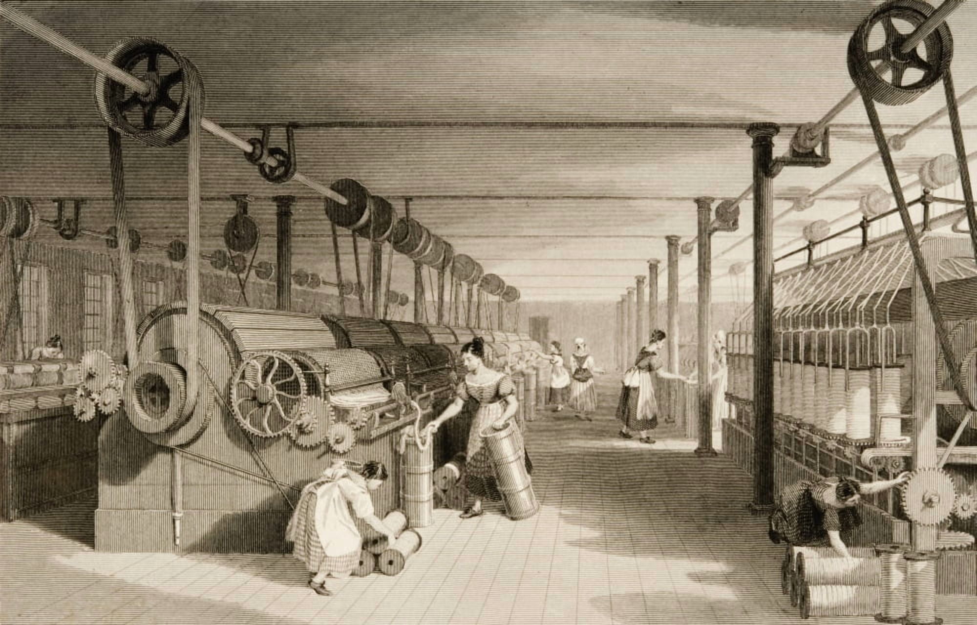 Cotton Factory Floor In 1830S Showing Workers Carding Drawing And Roving Drawn By T Allom Engraved By J Tingle Canvas Art - Ken Welsh Design Pics (34 x 22)