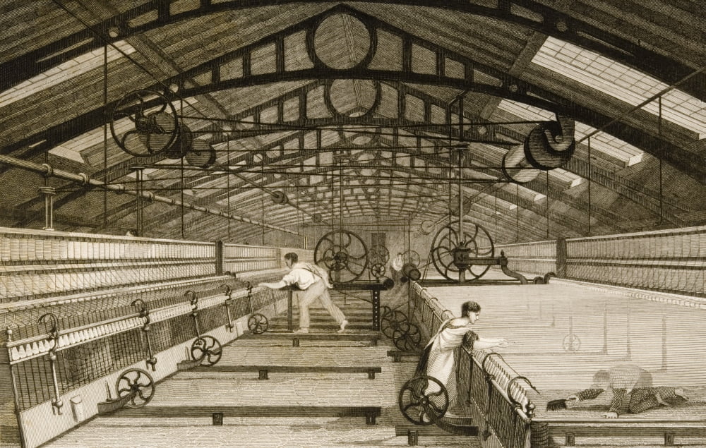 Cotton Factory Floor In 1830S Showing Workers Mule Spinning Drawn By T Allom Engraved By J Tingle Canvas Art - Ken Welsh Design Pics (36 x 22)