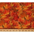 thumbnail image 1 of Cotton Fall Leaves Golden Orange Red Gold Metallic Shimmer Autumn Seasons Trees Harvest Time Cotton Fabric Print by the Yard (M613MULTI), 1 of 1