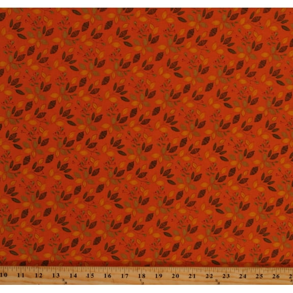 Cotton Fall Leaves Leaf Thanksgiving Adel in Autumn Sandy Gervais Orange Cotton Fabric Print by the Yard (C10822-ORANGE)