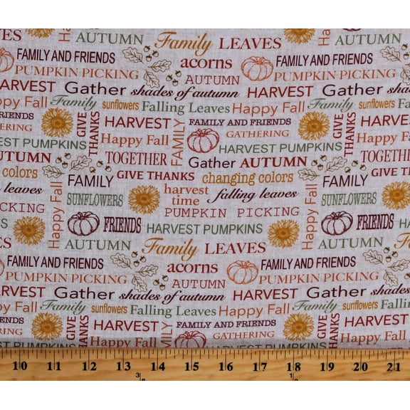 Cotton Fall Words Phrases Rustic Autumn Sentiments Harvest Farm Natural Cotton Fabric Print by the Yard (13050-71)