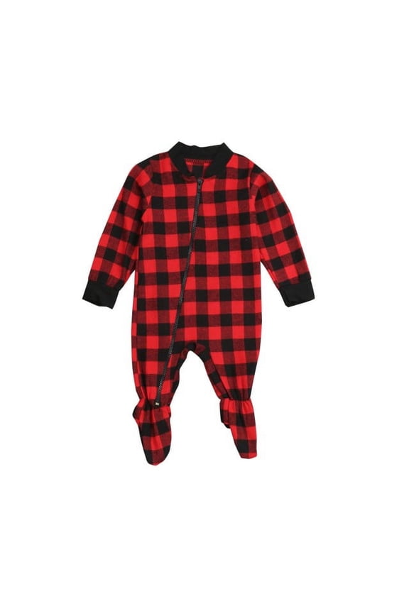Cotton Family Matching Christmas Pajamas Set Men Women Kids Baby Tracksuit Nightwear Red Plaid Black Solid Tops Pants Casual