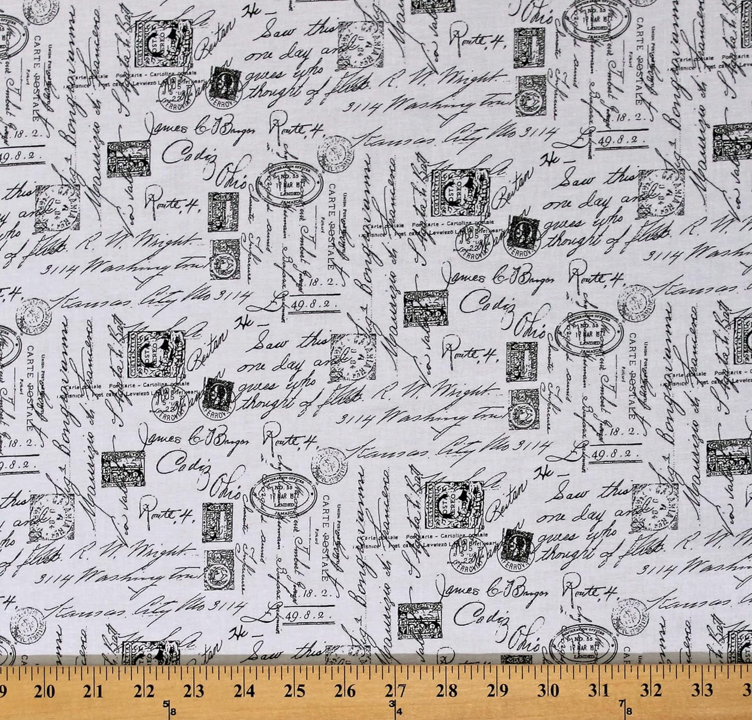 Cotton Fancy Script Text Handwriting Cursive Travel White Cotton Fabric