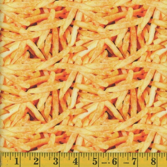 Cotton Fast Food Fries French Fries Junk Food Restaurant Yellow Cotton Fabric Print by the Yard (127609)