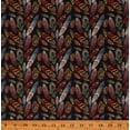 thumbnail image 1 of Cotton Feathers Aztec Native Tribal Birds Plumes Plumage Black Cotton Fabric Print by the Yard (119637), 1 of 1