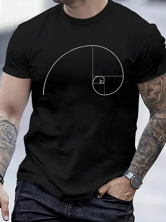 Cotton Fibonacci Spiral Golden Ratio Geometry Architecture Phi T-Shirt Men's Casual Short Sleeve Graphic Tee