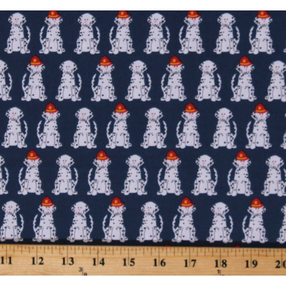 Cotton Fire Pups Dalmatians Fire Dogs Puppies Firefighters Navy Blue Cotton Fabric Print by the Yard (AWN-18274-9NAVY)
