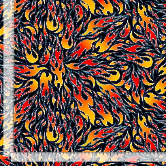 Cotton Fires Flames Heat Hot Timeless Treasures Black Cotton Fabric Print by the Yard (FUN-CD2169-FLAME)