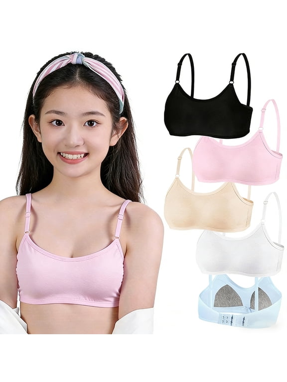 Cotton First Bras for Teen Girls Wireless Lightly Padded Training Bras Adjustable Straps Smooth Comfort Breathable Stretchy Soft Youth for Growing Girls 10-16 Years