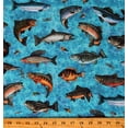 thumbnail image 1 of Cotton Fish Tails Fishes Water Lures and Baits Fishing Blue Cotton Fabric Print by the Yard (2600-30067-Q), 1 of 1