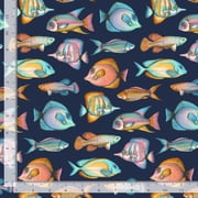 Cotton Fishes Fish Aquatic Creatures Water Ocean Sea Coral Navy Blue Dear Stella Cotton Fabric Print by the Yard stella-D2900-moonlight