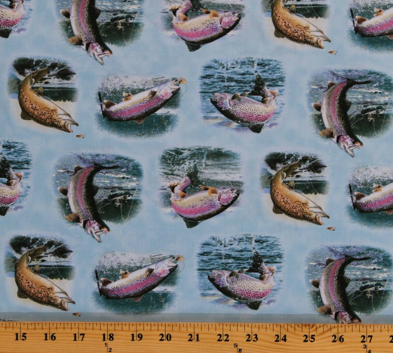 Cotton Fishing Gear Tackle Fishes Fishing Tight Lines Blue Cotton Fabric Print by the Yard (5020Blue)