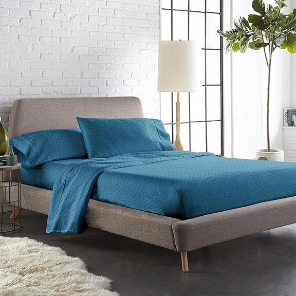 Cotton Fitted Bedsheet For Double Bed With 2 Pillow Covers - 60 X 80 Inches, Blue | Sateen Weave Queen Size Bed Sheet,12" Deep Pocket