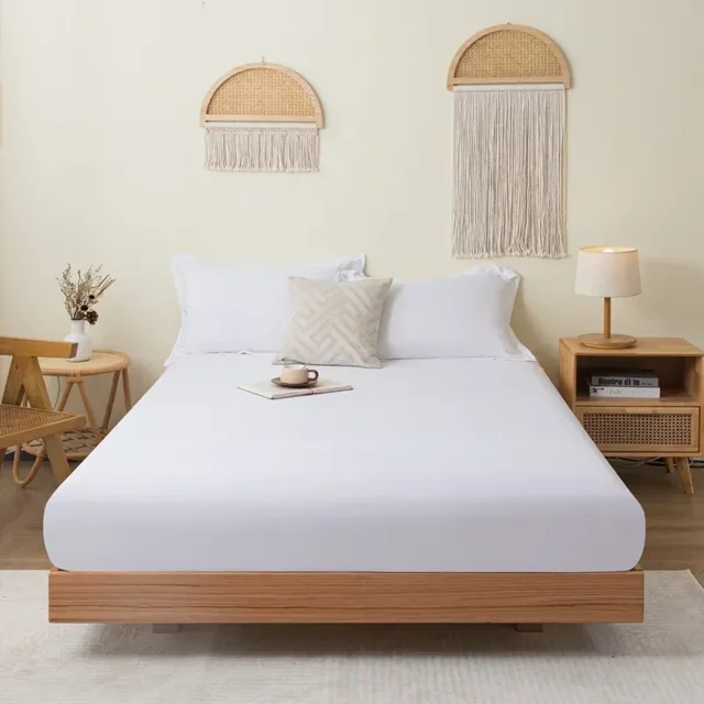 Cotton Fitted Bedsheet with Elastic Band Solid Color Dustproof Mattress