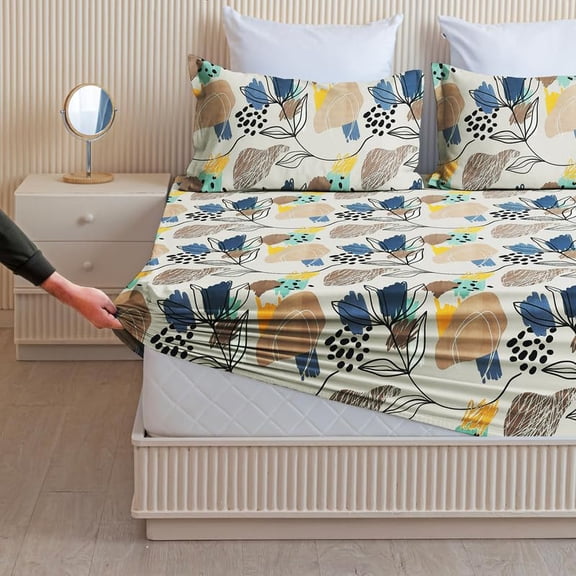 Cotton Fitted Bedsheets With 2 Matching Pillow Covers For King Bed | Size 78x72+10 Inches, Cream & Beige - Soft, Durable & Wrinkle Free | Ideal For Daily Use