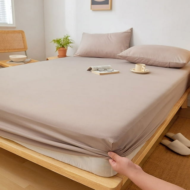 Cotton Fitted Sheet with Elastic Bands Solid Color Non Slip Durable