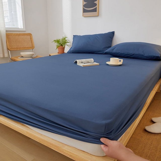 Cotton Fitted Sheet with Elastic Bands Solid Color Non Slip Durable