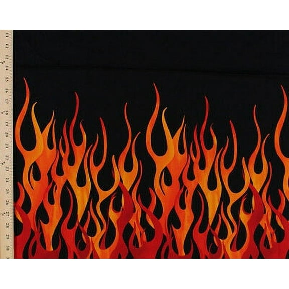 Cotton Flames Fire Border Print Cotton Fabric Print by the Yard CX6992-Blac-D