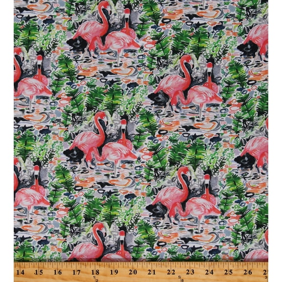 Cotton Flamingos Scenic Art Landscape Birds Animals Nature Cotton Fabric Print by the Yard (STELLA-DJ1776-MULTI)