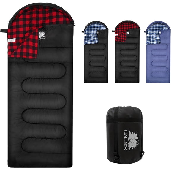Cotton Flannel 3 Season Sleeping Bag for Adults, Lightweight Waterproof, 5068 F, Red