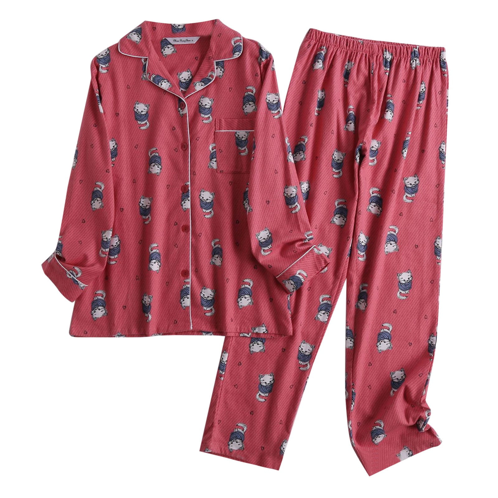 Cotton Flannel Ladies Pajamas Loungewear Plus Plus Size Simple Loose