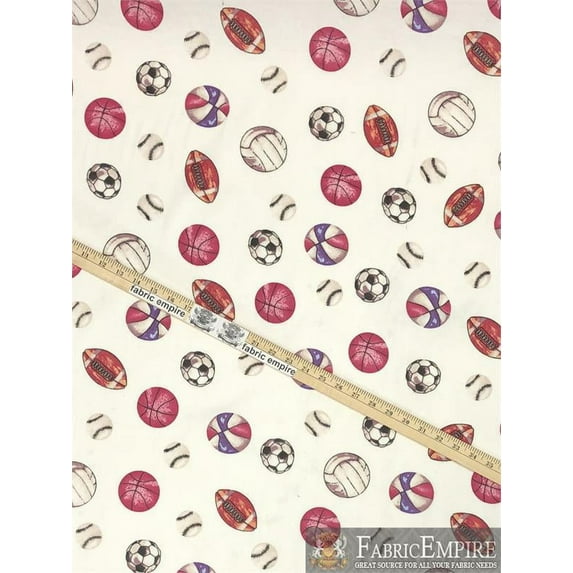 Cotton Flannel SPORTS BALLS Printed Fabric / 45" Wide / Sold by the Yard