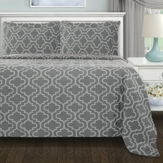 Cotton Flannel Trellis-Solid Duvet Cover Set by Blue Nile Mills, Twin, Grey
