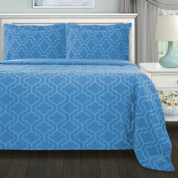 Cotton Flannel Trellis-Solid Duvet Cover Set by Blue Nile Mills, Twin, Light Blue