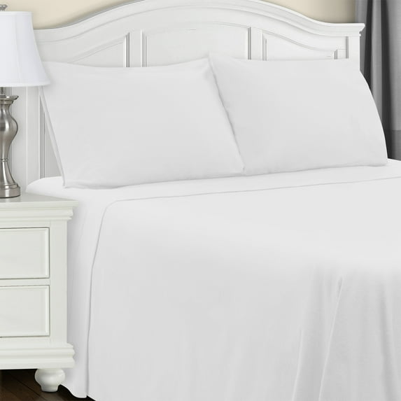 Cotton Flannel Trellis or Solid Deep Pocket Sheet Set by Blue Nile Mills, Twin XL, White