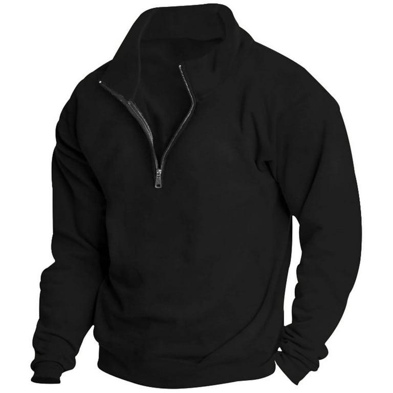 Cotton Fleece 1/4 Zip Pullover Sweaters for Men Comfy Warm Zipper