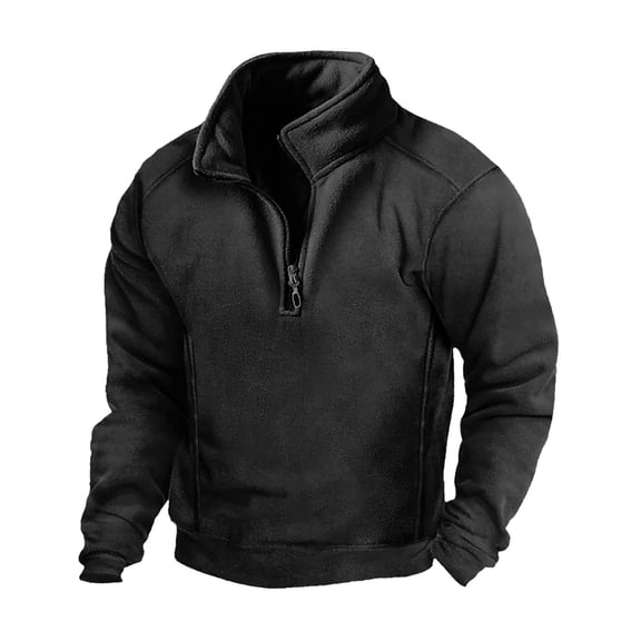 Cotton Fleece 1/4 Zip Pullover Sweaters for Men Comfy Warm Zipper Sweatshirts Stand Collar Long Sleeve Plain Tops (M, Black 01)