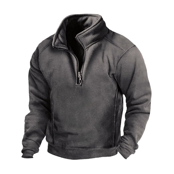 Cotton Fleece 1/4 Zip Pullover Sweaters for Men Comfy Warm Zipper Sweatshirts Stand Collar Long Sleeve Plain Tops (Small, Dark Gray 01)
