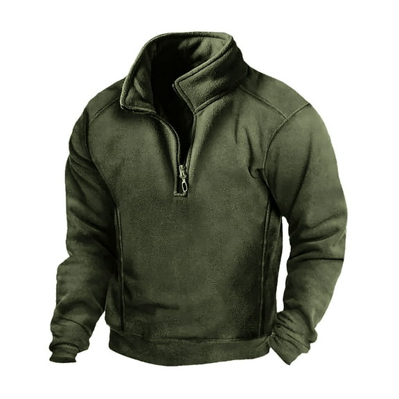 Cotton Fleece 1/4 Zip Pullover Sweaters for Men Comfy Warm Zipper Sweatshirts Stand Collar Long Sleeve Plain Tops (X-Large, Army Green)