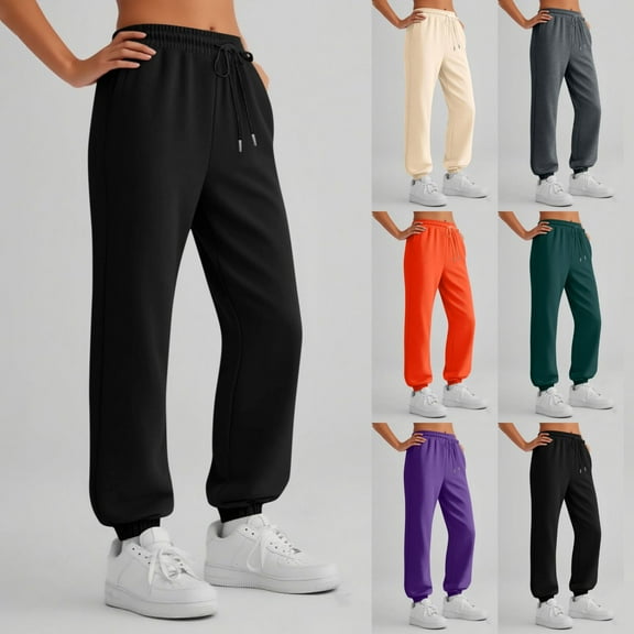 Cotton Fleece Lined Sweatpants Women High Waisted Warm Casual Lounge Jogger Pants with Pockets 02-Black S