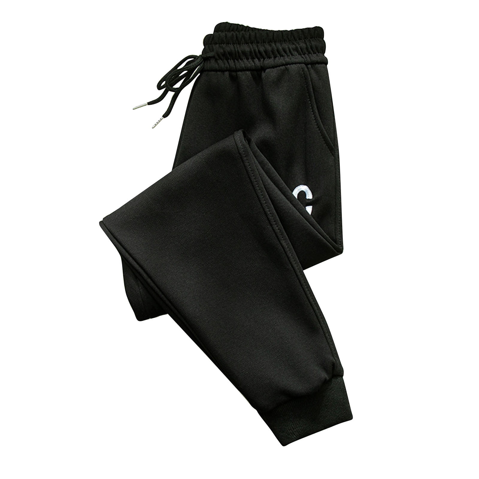 Cotton Fleece Lined Sweatpants for Women with Pockets Drawstring Elastic  Waist Wide Leg Cinch Bottom Jogger Pants (XX-Large, Black) 