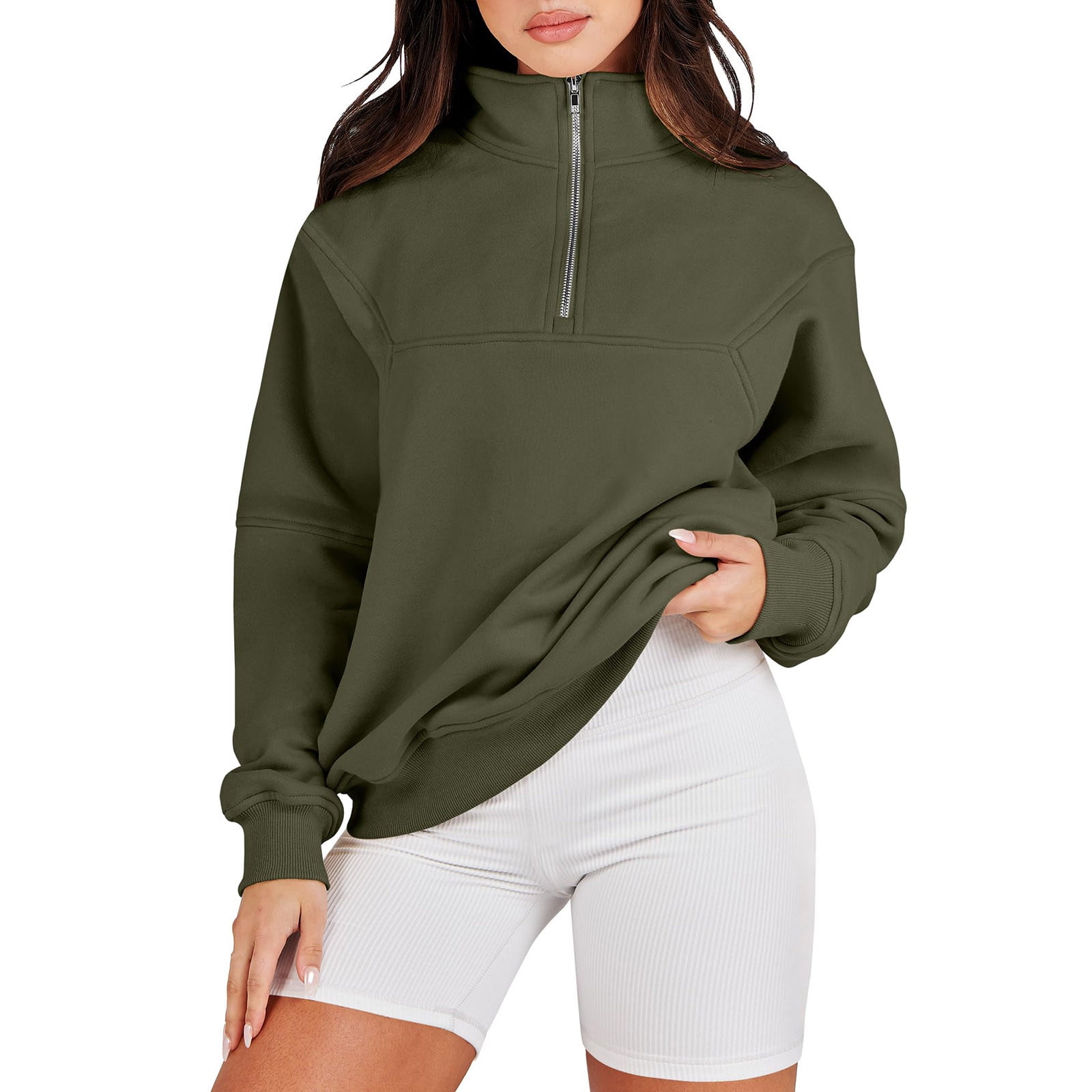 Koton CROP SEAMLESS HALF ZIPPER - Top - khaki 