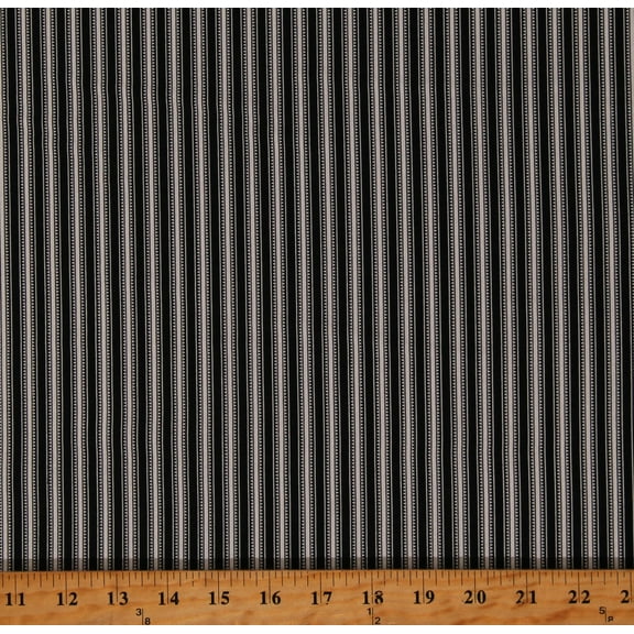 Cotton Fleur Noire Dutch Patterned Stripes Striped Black and White Cotton Fabric Print by the Yard (C1256-BLACK)