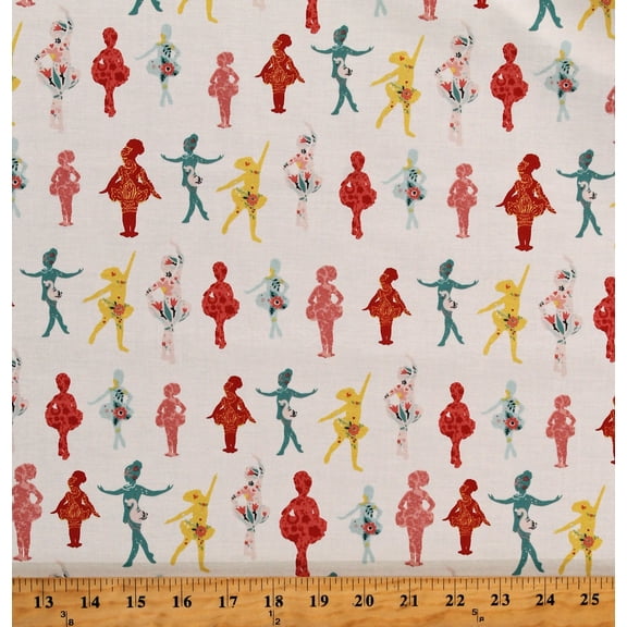 Cotton Floral Ballerinas Dancing Ballet Girls on White Bella Ballerina Cotton Fabric Print by the Yard (5365-2)