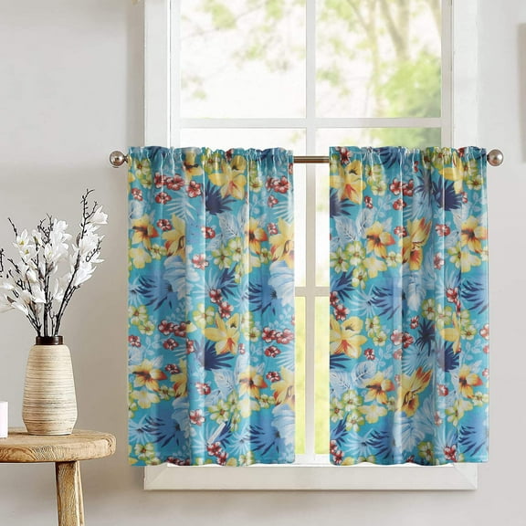 Cotton Floral Hawaiian Tropical Print Café Tier Curtains Window Treatment Kitchen Home Décor