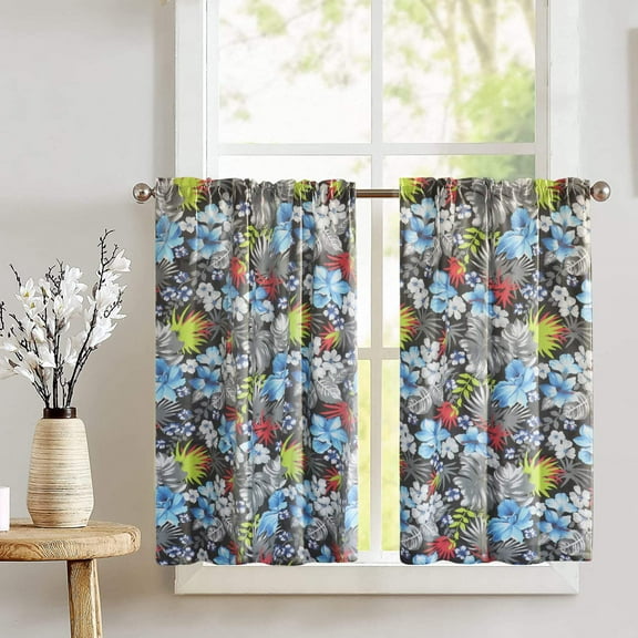 Cotton Floral Hawaiian Tropical Print Café Tier Curtains Window Treatment Kitchen Home Décor